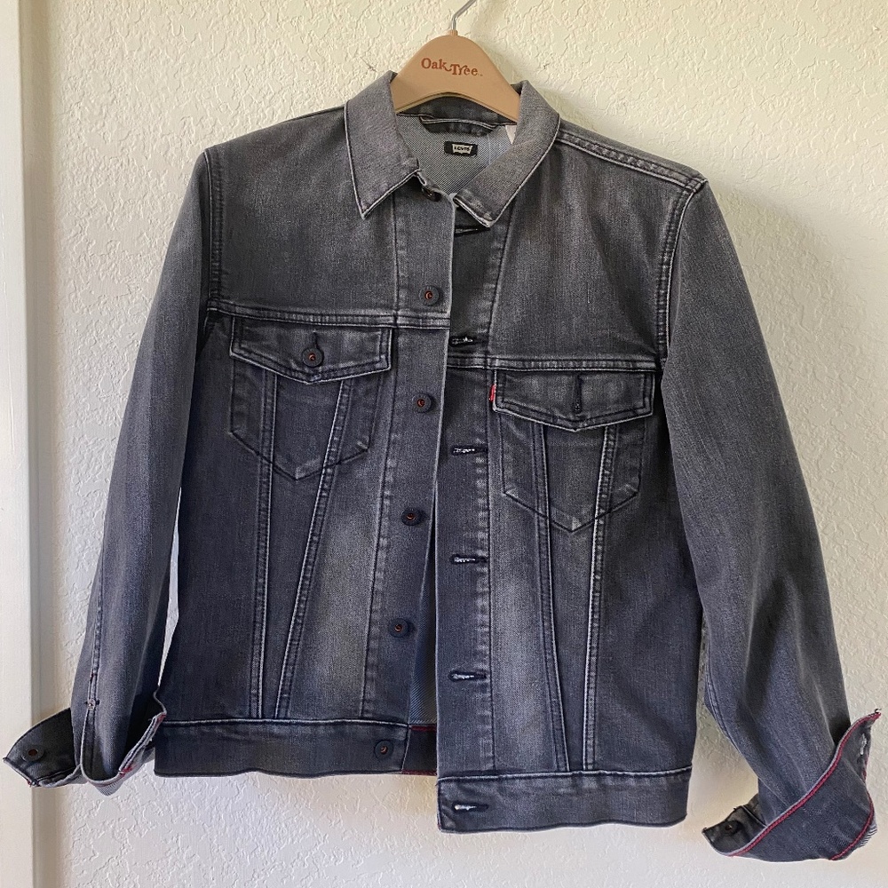 Levi's Skateboarding Charcoal Grey Black Denim Trucker Jacket M Medium NWT